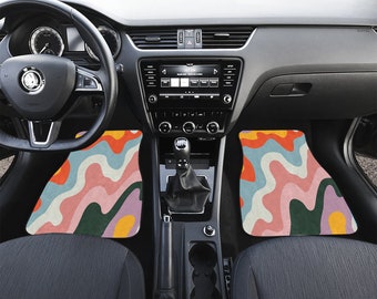 Colorful Retro Wave Car Floor Mats, Hippie Car Mat, Car Accessories Gift,Stoner Gift, Retro Car Accessories, Interior Car Decor, Vintage Car