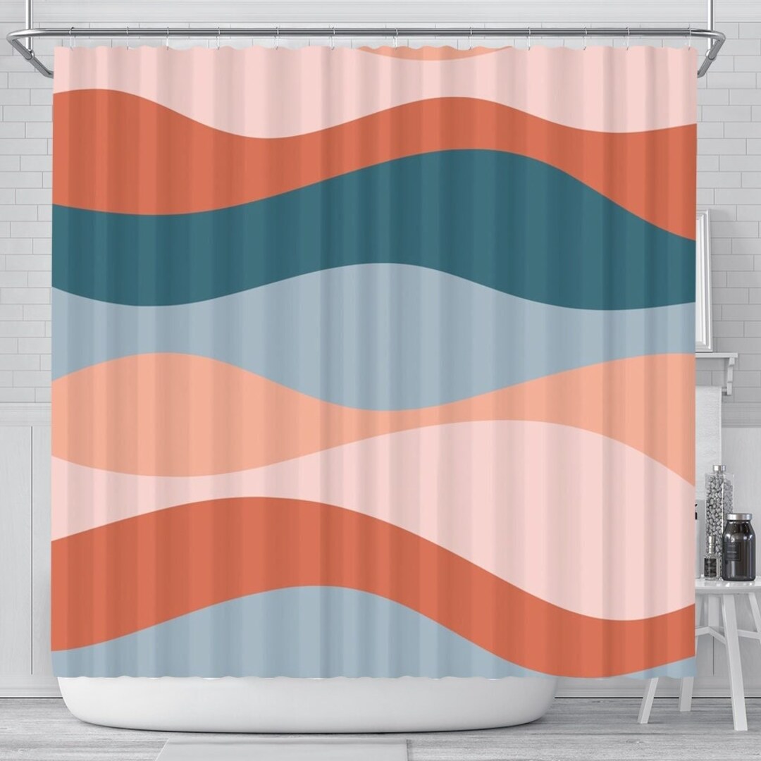 Colorful Retro Wave Shower Curtain Boho Shower Curtain Etsy