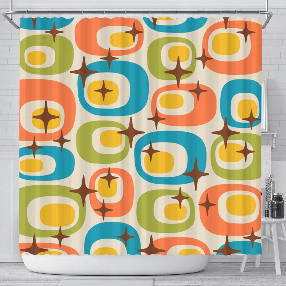 Vintage Geometric 70s Shower Curtain Retro Shower Curtain - Etsy