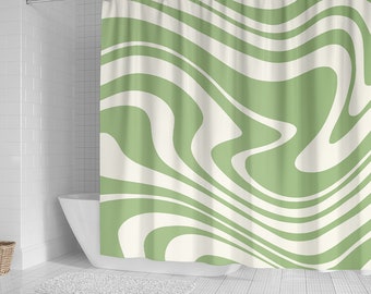 Retro Wave Shower Curtain: Colorful Abstract Boho Decor, Waterproof Fabric Bath Curtain, Botanical Shower, Vintage Art Style Bathroom Decor