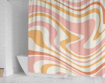 Retro Wave Shower Curtain: Abstract Boho Bathroom Decor, Waterproof Fabric Bath Curtain, Botanical Shower, Vintage Art Style Bathroom Decor