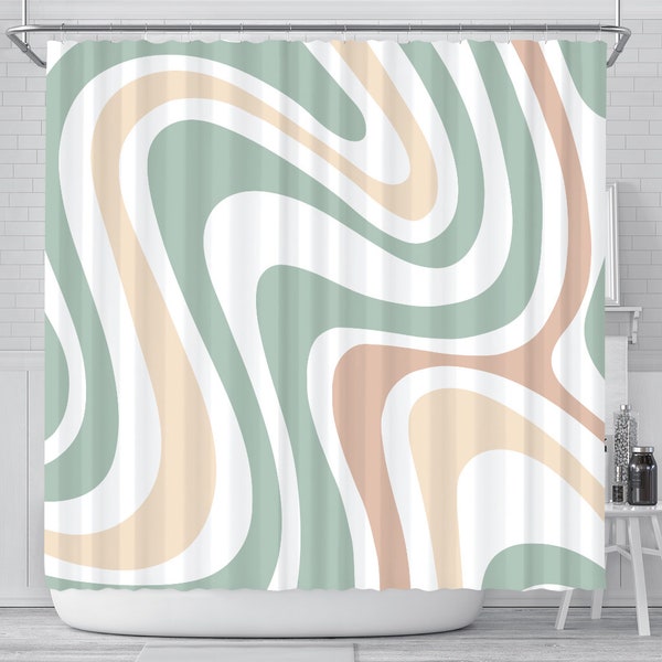 Vintage Retro Wave Shower Curtain, 7 Kinds Of Shower Curtain Colors, Boho Shower curtain, Shower Stall Curtain, Abstract Shower Curtain