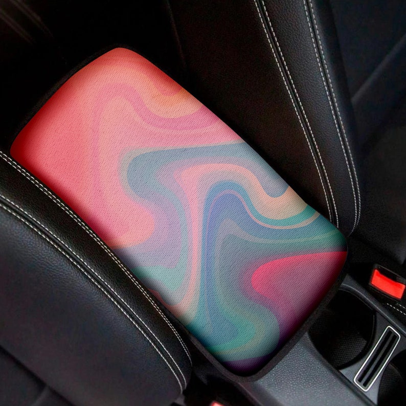 Retro Colorful Wave Center Console Cover Boho Car Center Etsy