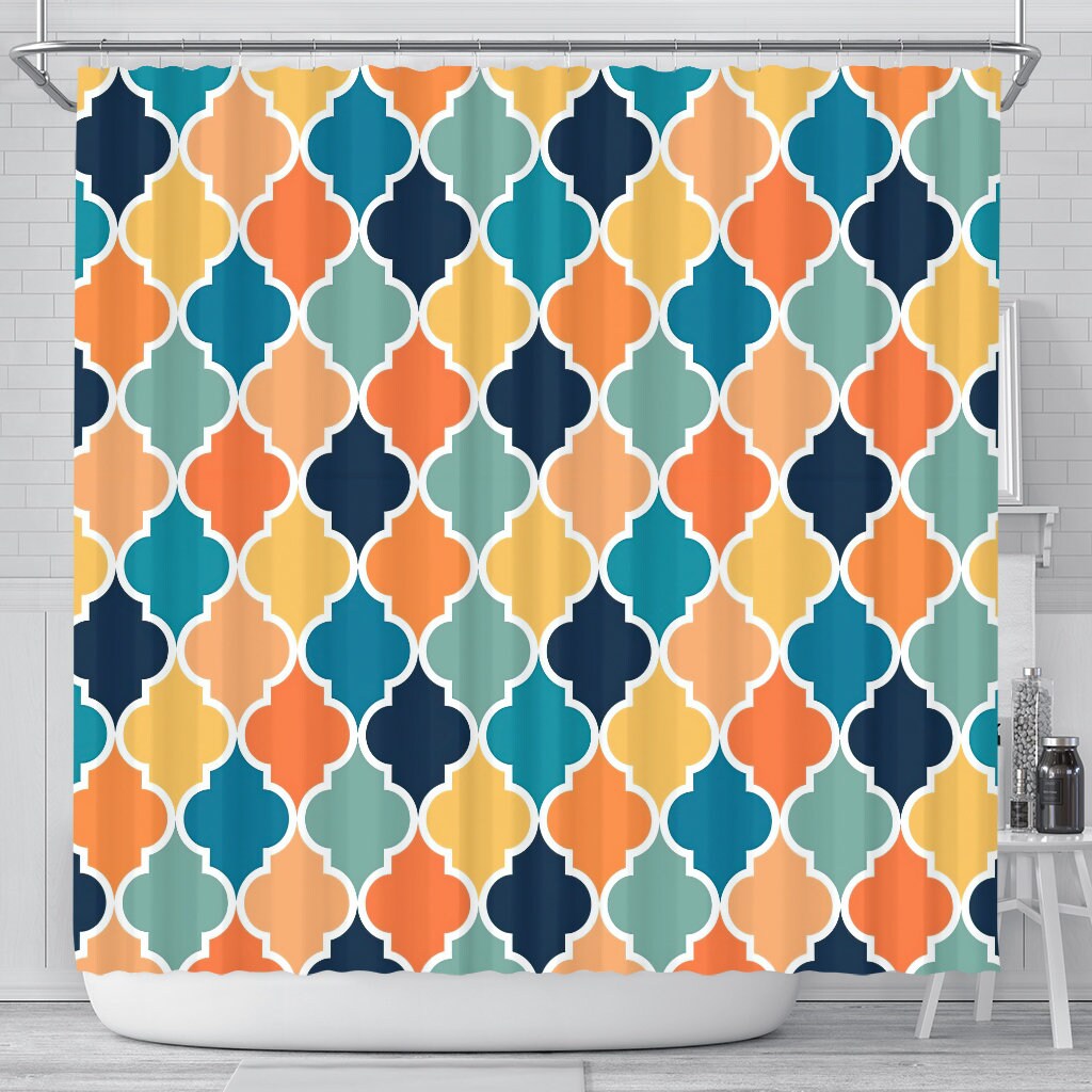 Vintage Geometric 70s Shower Curtain Retro Shower Curtain Etsy