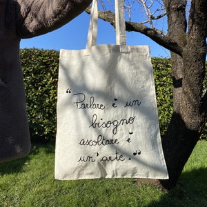 Hand geborduurde katoenen draagtas met schrift, aanpasbare offerte
