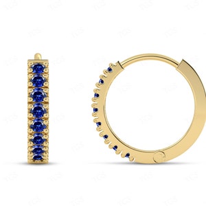 Art Deco Blue Sapphire Hoop Earrings For Women Unique Minimalist Blue Sapphire Huggie Hoop Earrings 14k Gold Dainty Tiny Earrings For Women