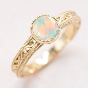 Vintage Art Deco Filigree Opal Engagement Ring Unique Opal Wedding Ring 14k Gold Antique Bridal Promise Ring For Women Anniversary Ring