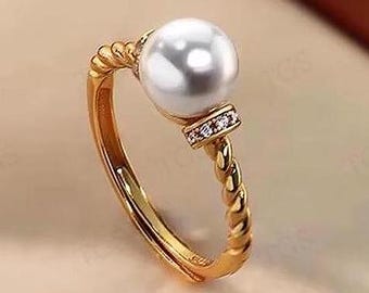 アコヤ真珠と淡水真珠のコンビネーションリング ユニークな淡水真珠の婚約指輪 14K ゴールド アコヤ真珠の結婚指輪