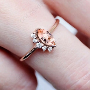 Dainty Morganite Wedding Ring For Women Unique Minimalist Engagement Ring 14k Gold Morganite Bridal Ring Art Deco Wedding Ring Gift For Her