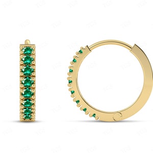 Unique Tiny Emerald Earrings For Women 925 Sterling Silver Emerald Huggie Hoop Earrings Art Deco Emerald Wedding Earring Anniversary Gift