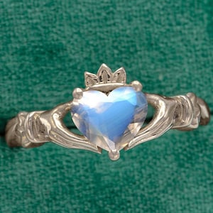 Heart Shaped Moonstone Engagement Ring Art Deco Claddagh Moonstone Bridal Ring Vintage Wedding Promise Ring Unique Women Anniversary Ring