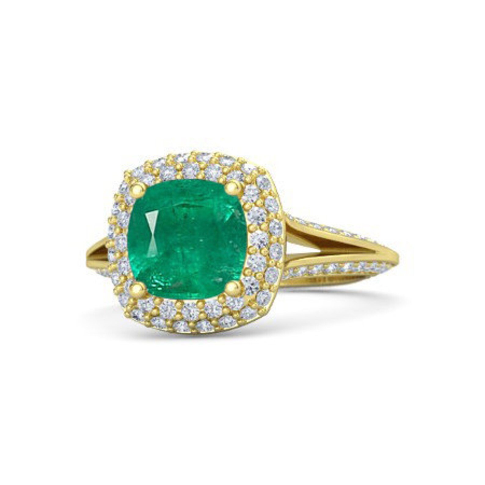 Lab Created Emerald Engagement Ring Women Halo Emerald Wedding Etsy