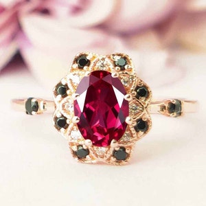 Vintage Ruby Wedding Ring Antique Ruby Engagement Ring 14k Rose Gold Art Deco Ruby Bridal Ring Unique Anniversary Promise Ring For Women