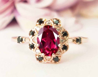 Vintage Ruby Wedding Ring Antique Ruby Engagement Ring 14k Rose Gold Art Deco Ruby Bridal Ring Unique Anniversary Promise Ring For Women
