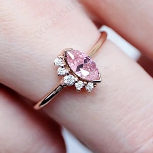 Pink Morganite Dainty Engagement Ring Art Deco Minimalist Wedding Ring Antique Morganite Bridal Ring Unique Anniversary Promise Ring For Her