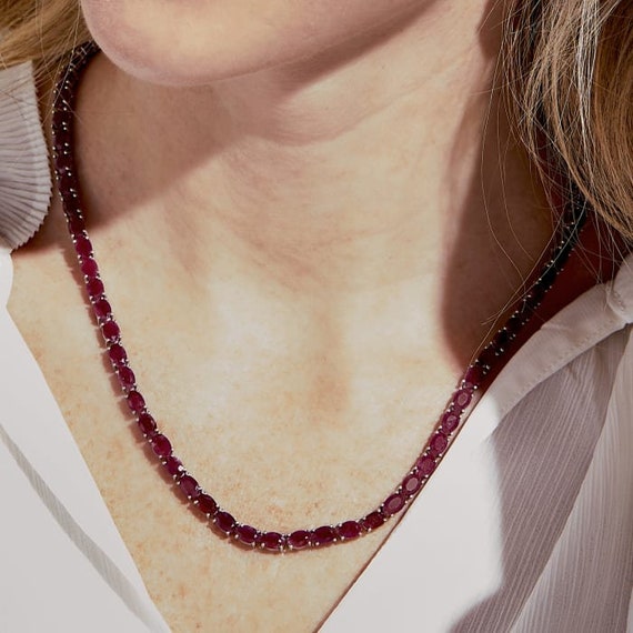 Rubino - (12CT T.W.) Single Stone Red Ruby Diamond Tennis Necklace – Gem  Jewelers Co.