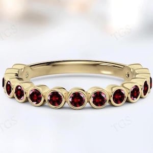 Art Deco Red Garnet Half Eternity Band For Women Bezel Set Garnet Eternity Wedding Band 925 Silver Stacking Band Anniversary Gift For Her
