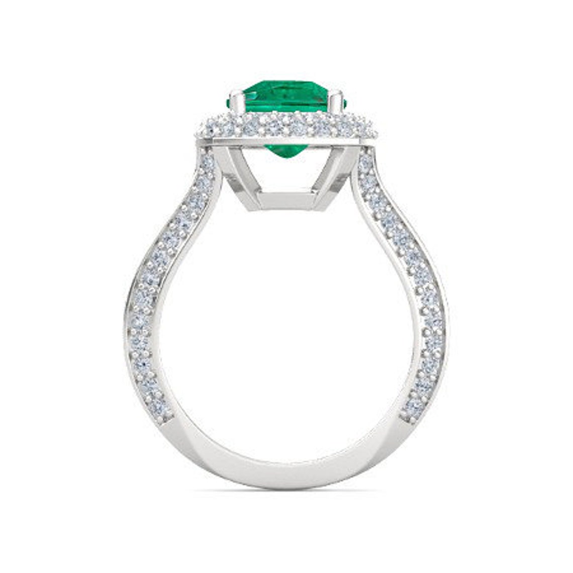 Lab Created Emerald Engagement Ring Women Halo Emerald Wedding Etsy