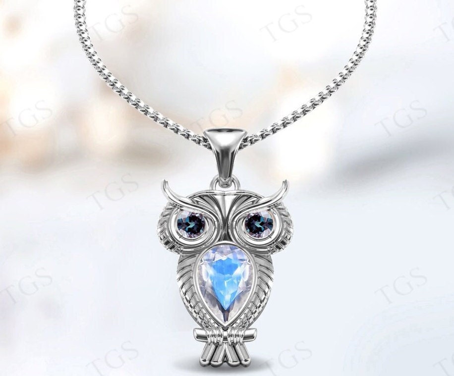 Natural Moonstone Owl Pendant For Women 925 Sterling Silver Moonstone Animal Pendant Multi Gemstone