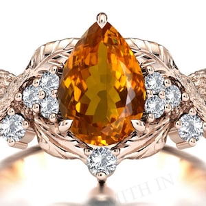 Vintage Maderia Citrine Engagement Ring Nature Inspired Branch Texture Maderia Citrine Wedding Ring Antique Art Deco Leaf Style Bridal Ring