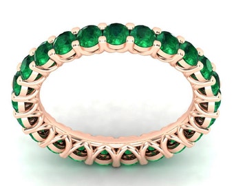 Vintage Full Eternity Emerald Band For Women Unique Emerald Wedding Band 925 Silver Green Gemstone Eternity Engagement Band Anniversary Gift