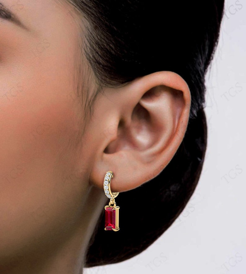 Art Deco Ruby Earrings for Her Vintage Ruby Wedding Hoop Earrings 925