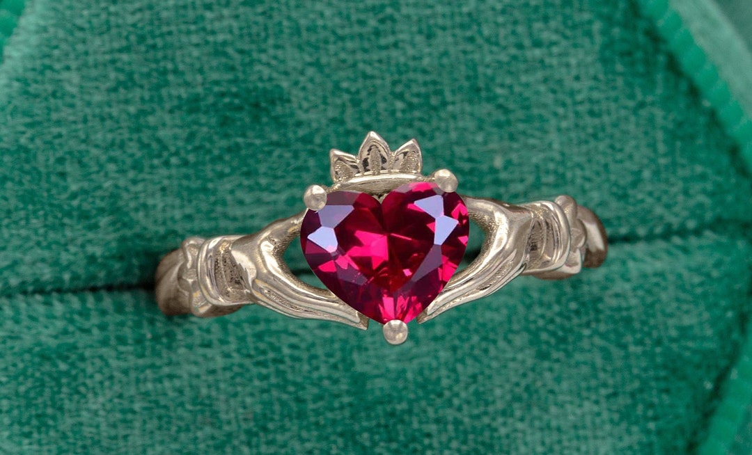 Claddagh Ruby Engagement Ring Vintage Heart Shaped Wedding Ring Unique ...