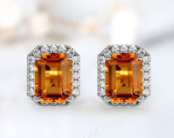14k gouden Maderia Citrien oorbellen voor vrouwen Art Deco Stud Oorbellen Rose gouden oorbellen 925 sterling zilver Maderia Citrien verlovingsoorbel