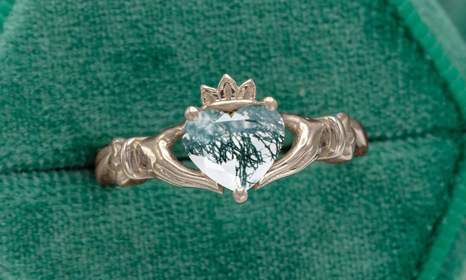 Anello Claddagh In Agata Verde In Argento Sterling Per Donne - Foto 3