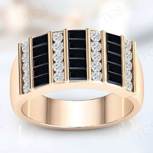 Unique Black Onyx Baguette Ring For Men Channel Set Baguette Wedding Men Ring 925 Sterling Silver Black Onyx Gemstone Ring Gift For Him