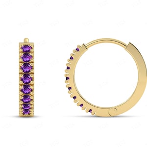 Unique Amethyst Dainty Earrings For Women Minimalist Amethyst Hoop Earrings 14k Gold Tiny Hoop Earrings For Women Art Deco Wedding Earrings