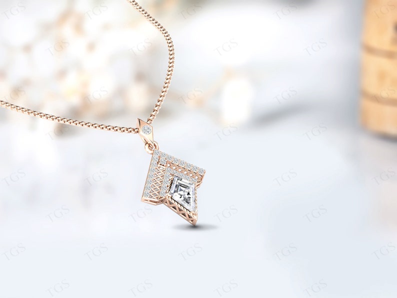 Kite Shaped Moissanite Pendant for Women Vintage Chevron Style