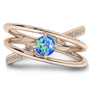 Infinity Style Blue Opal Ring For Women 925 Silver Blue Opal Solitaire Engagement Ring Unique Wedding Ring Women Anniversary Promise Ring