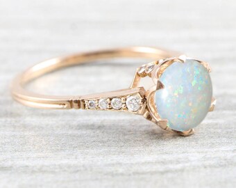 Vintage Opal Engagement Ring Unique Opal Wedding Ring For Women 14K Rose Gold Opal Bridal Wedding Ring Sterling Silver Opal Promise Ring