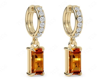Vintage Maderia Citrien oorbellen hoepel voor vrouwen 14k gouden oorbellen cadeau voor vrouwen Art Deco Radient Cut Maderia Citrien bruiloft oorbellen
