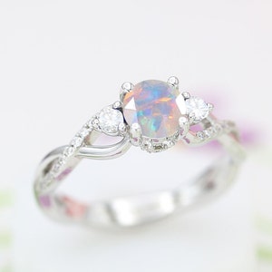Natural Opal wedding Ring 14k Solid Gold Engagement Ring Unique Opal Ring Beautiful Milgrain Bridal Ring Antique Wedding Anniversary Ring