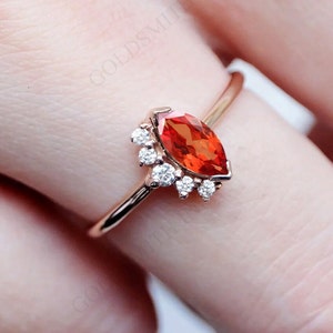Orange Sapphire Engagement Ring For Women 14k Gold Orange Sapphire Bridal Ring Art Deco Dainty Wedding Ring Unique Minimalist Ring For Her