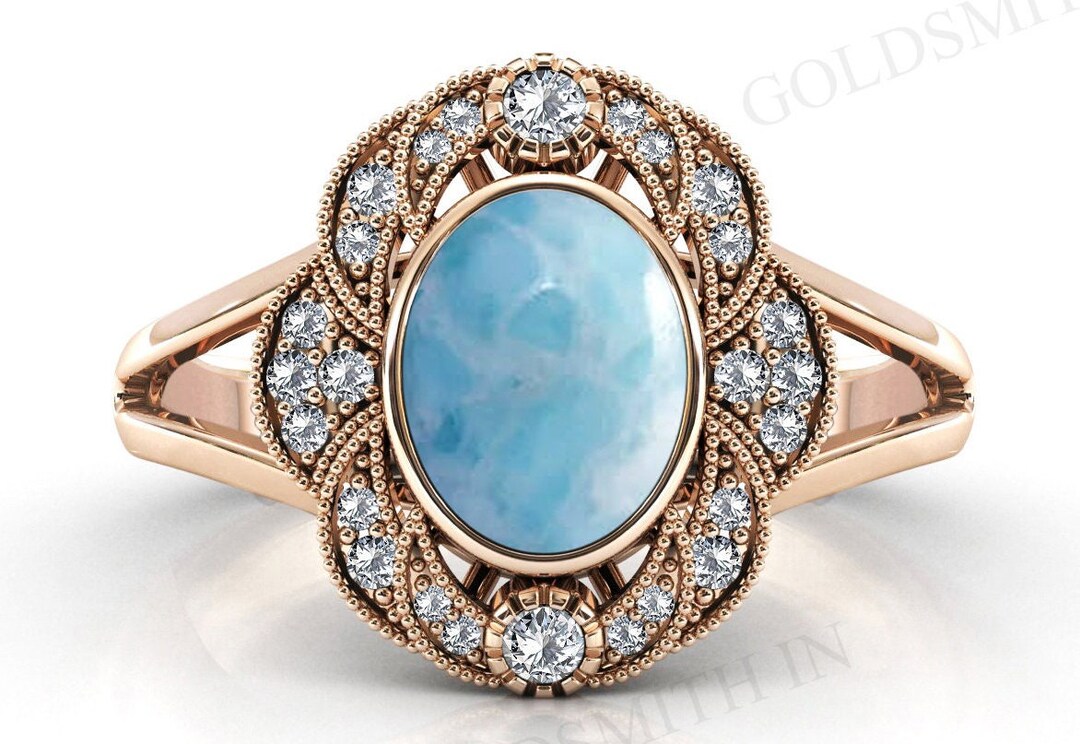 Vintage Larimar Engagement Ring 925 Sterling Silver Larimar Etsy