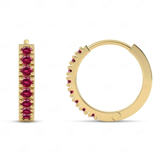 Minimalist Ruby Hoop Earrings For Women Art Deco Ruby Huggie Hoop Earnings 14k Gold Cartilage Wedding Earrings Anniversary Gift For Her