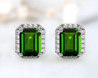 Orecchini vintage in diopside cromato per donna Orecchini in argento 925 Orecchini con pietre preziose verdi Orecchini Art Déco Orecchini da sposa unici