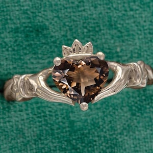 Claddagh Rauchquarz Verlobungsring Unikat Herzförmiger Ehering Antik Rauchquarz Brautring Vintage Art Deco Jahrestag Ring