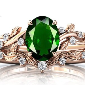 Unique Chrome Diopside Engagement Ring Set For Women Vintage Leaf Design Chrome Diopside Bridal Anniversary Wedding Rings Anniversary Gift