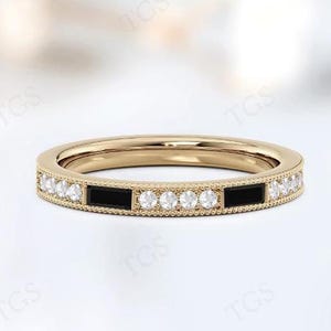 14k Gold Schwarz Onyx Ewigkeit Band für sie Onyx Edelstein im Baguetteschliff halbe Ewigkeit Band Art-Deco-Onyx Ewigkeit Hochzeitsband Jubiläumsgeschenk