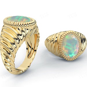 Unique Opal Signet Ring For Women 14k Gold Opal Gemstone Signet Ring For Women Vintage Unisex Ring Women Heirloom Signet Ring Gift For Her
