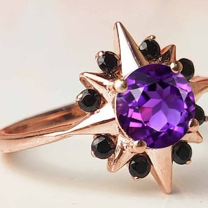 Antique Amethyst Engagement Ring Unique Art Deco Snowflake Wedding Ring Vintage Bridal Ring Natural Amethyst Promise Ring Anniversary Gift