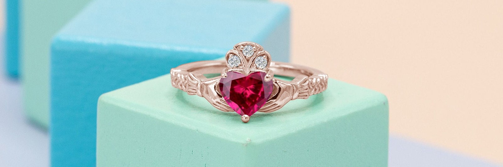 Claddagh Style Ruby Engagement Ring Art Deco Heart Shaped Ruby Wedding ...