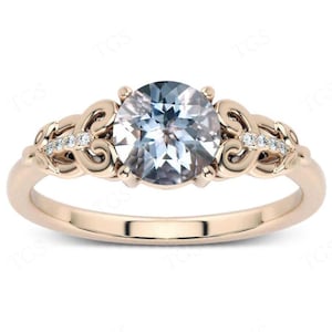 Art Deco Filigree Design Aquamarine Ring Vintage Aquamarine Wedding Ring 14k Gold Aquamarine Engagement Ring Antique Bridal Promise Ring