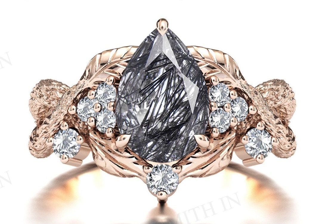 Vintage Rutilated Quartz Engagement Ring Branch Texture Wedding Ring ...