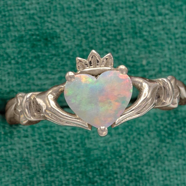 Claddagh Opal Engagement Ring Art Deco Heart Shaped Wedding Promise Ring Antique Bridal Anniversary Ring Unique Claddagh Opal Ring For Women