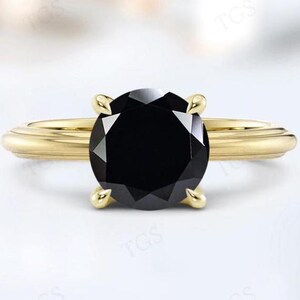 2ct, Black Onyx Engagement Ring For Women 14k Gold Black Onyx Solitaire Wedding Ring Unique Black Onyx Bridal Ring Delicate Engagement Ring